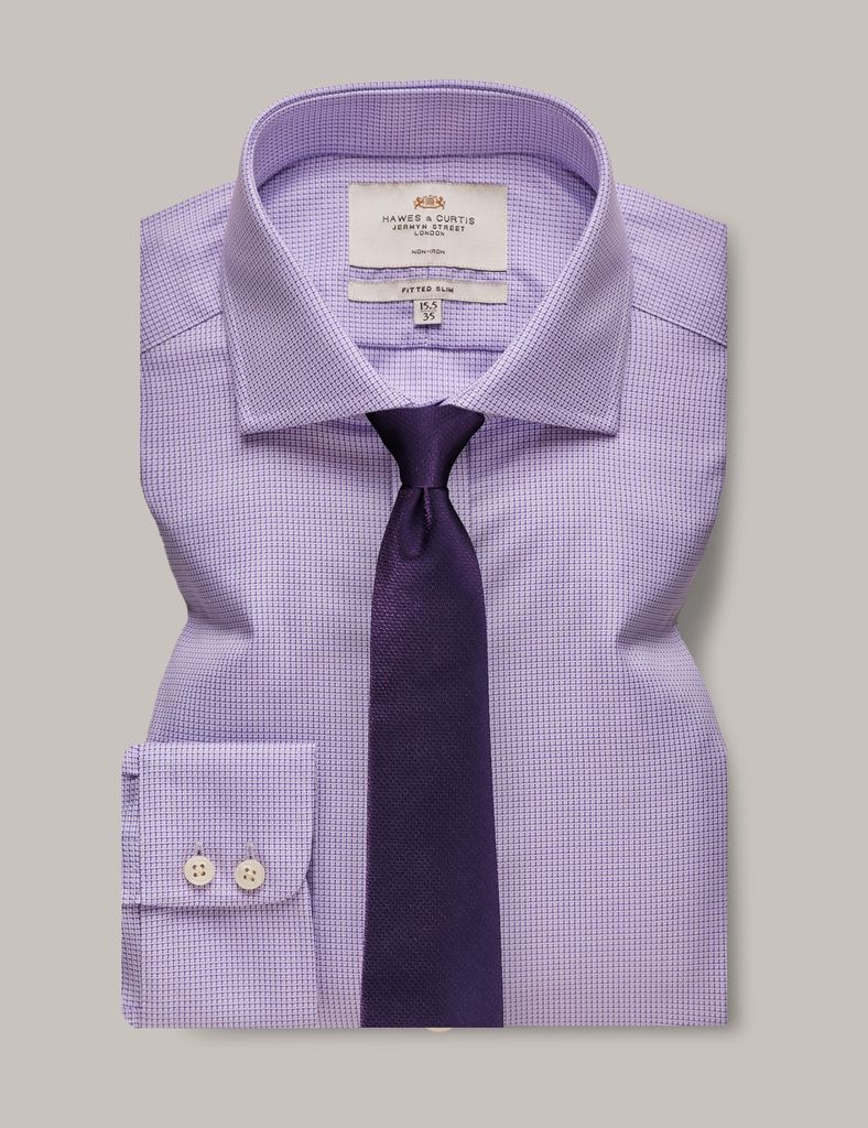 Non-Iron Lilac & White Fabric Interest Fitted Slim Shirt - Windsor Collar