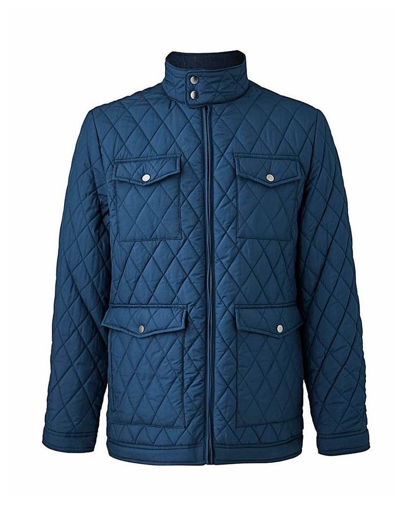 Navy Four Pocket Quilted Jacket Long