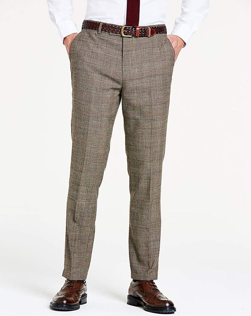 Brown Wool Checked Slim Trousers L