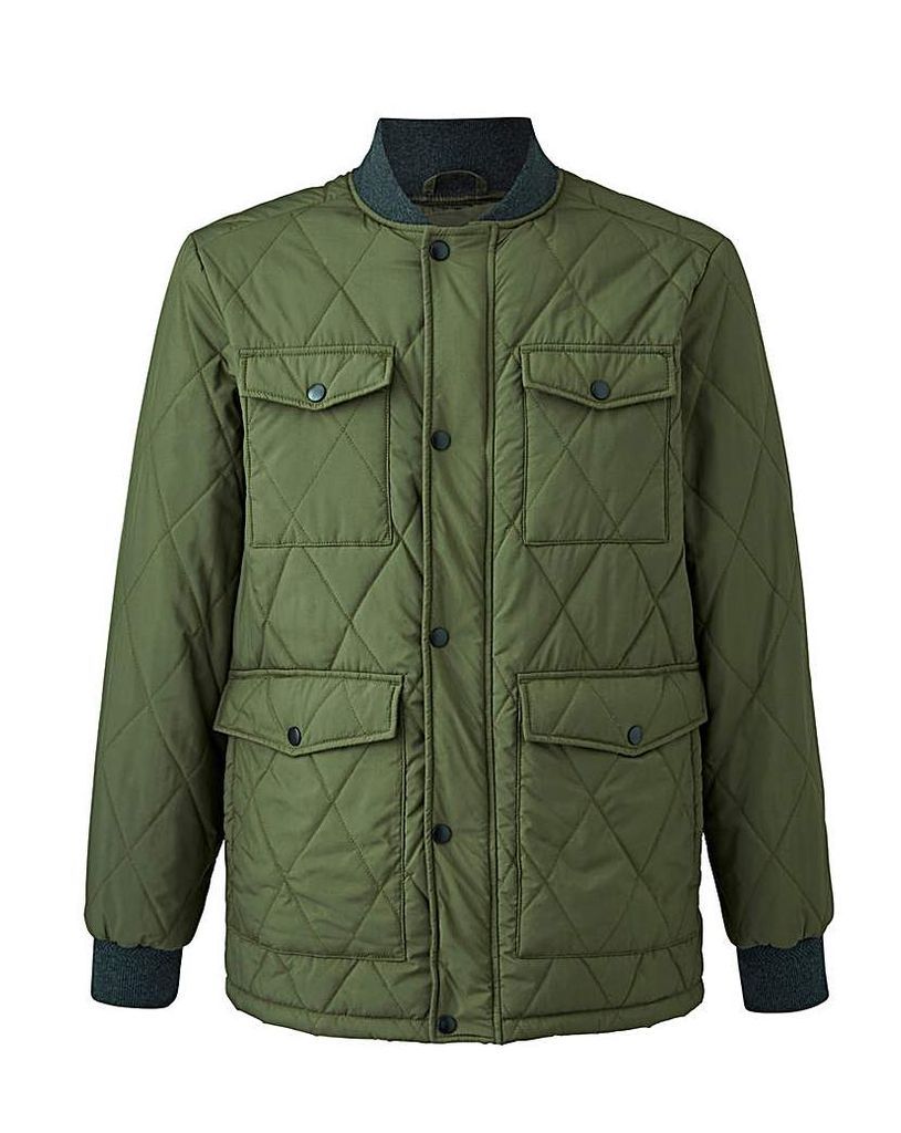 Olive Ribbed Collar Quilted Jacket