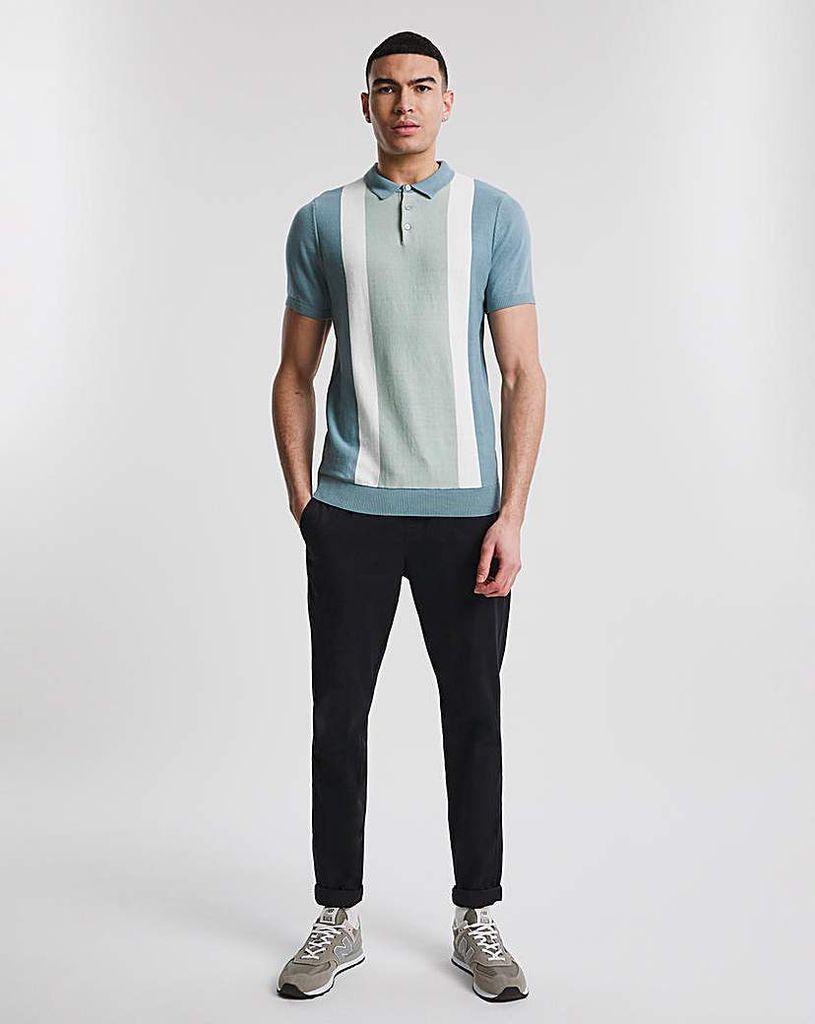 Sage Colour Block Knitted Polo