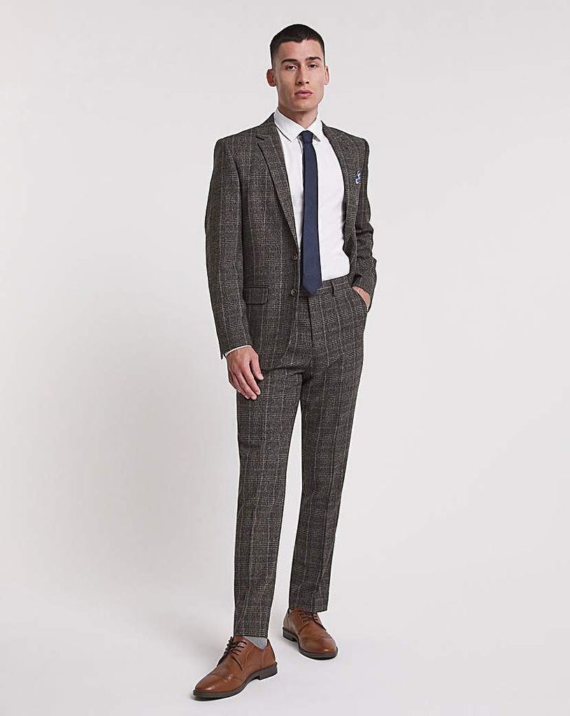 Brown Textured Check Reg Suit Trouser