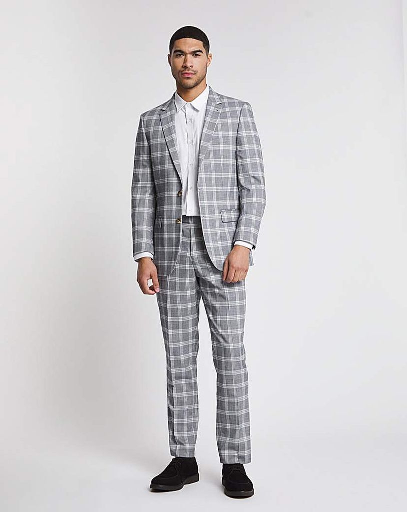 Light Grey Check Reg Fit Suit Trouser