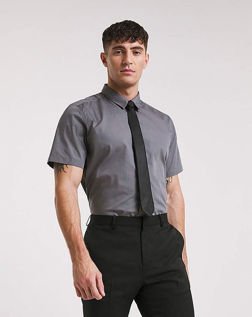 Grey Short Sleeve Formal Shirt Long