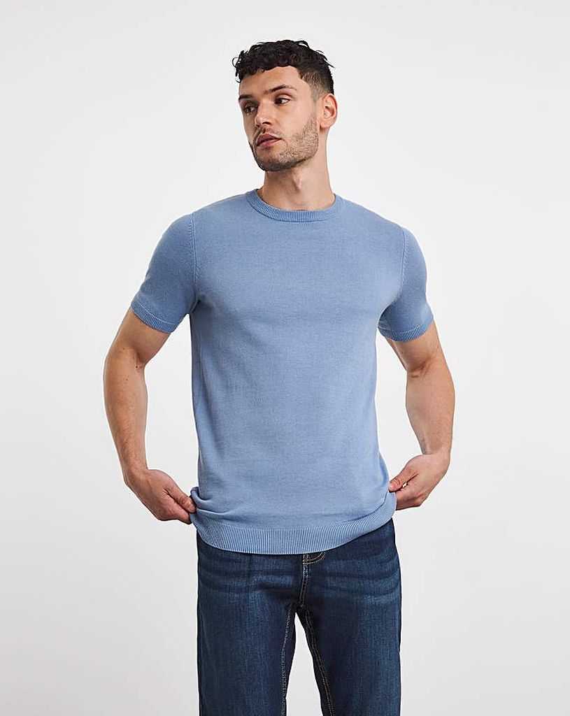 Blue Knitted Short Sleeve T Shirt