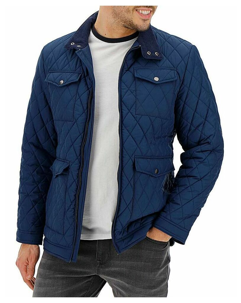 Navy Four Pocket Quilted Jacket Long