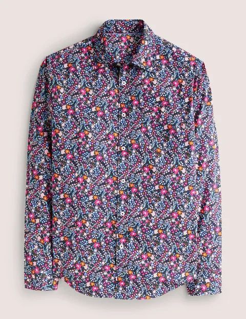 Cutaway Collar Poplin Shirt Multicouloured Men Boden, Navy Multi Floral