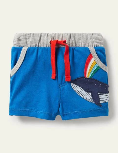 Jersey Shorts Blue Baby Boden, Blue Appliqué Whale