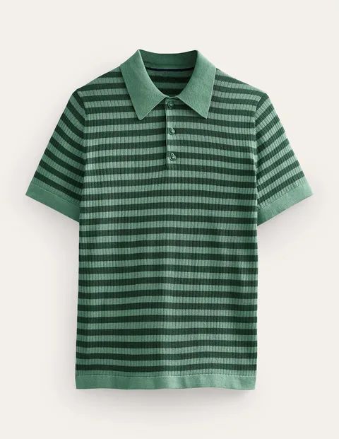 Knitted Ribbed Polo Green Men Boden, Deep Sea Stripe