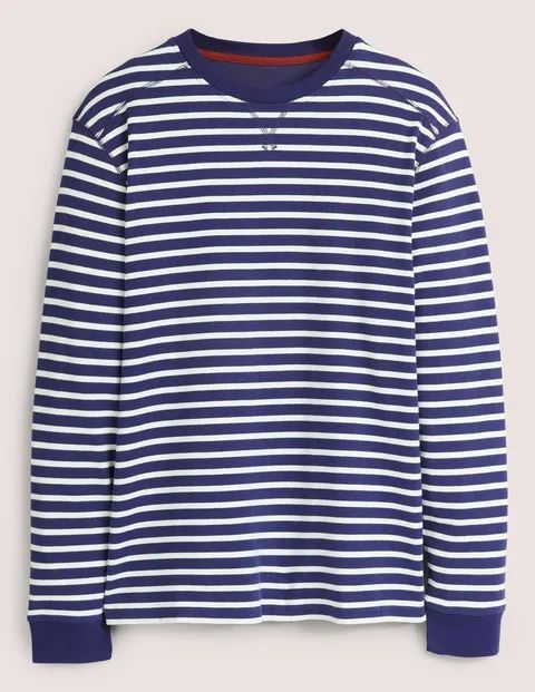 Rugby Long Sleeve Crew White Men Boden, Space Blue/Snowdrop