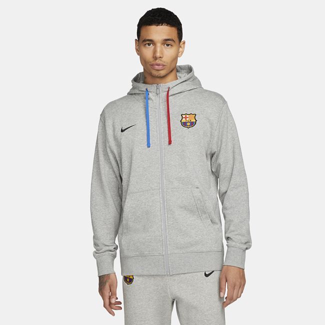 F.C. Barcelona Club Fleece Men's Full-Zip Hoodie - Grey