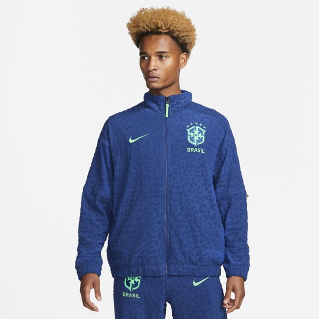 Brazil Men's French Terry Football Tracksuit Jacket - Blue