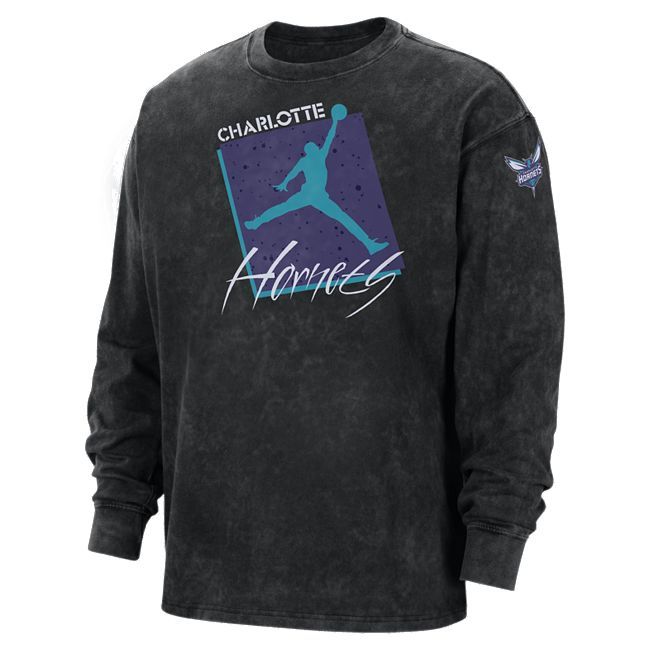 Charlotte Hornets Courtside Statement Edition Men's Jordan Max90 NBA Long-Sleeve T-Shirt - Black