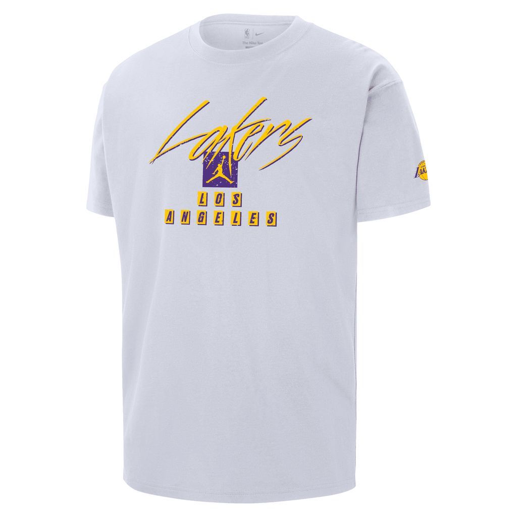 Los Angeles Lakers Courtside Statement Edition Men's Jordan NBA Max90 T-Shirt - White - Cotton