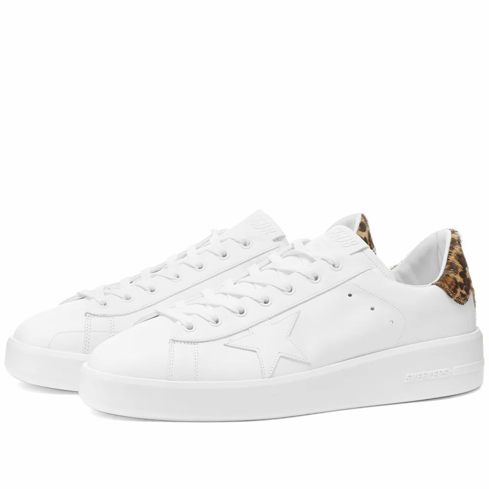 Golden Goose Purestar Leather Sneaker  - Leather  - Men's - White & Brown Leopard - UK 8 - Leather
