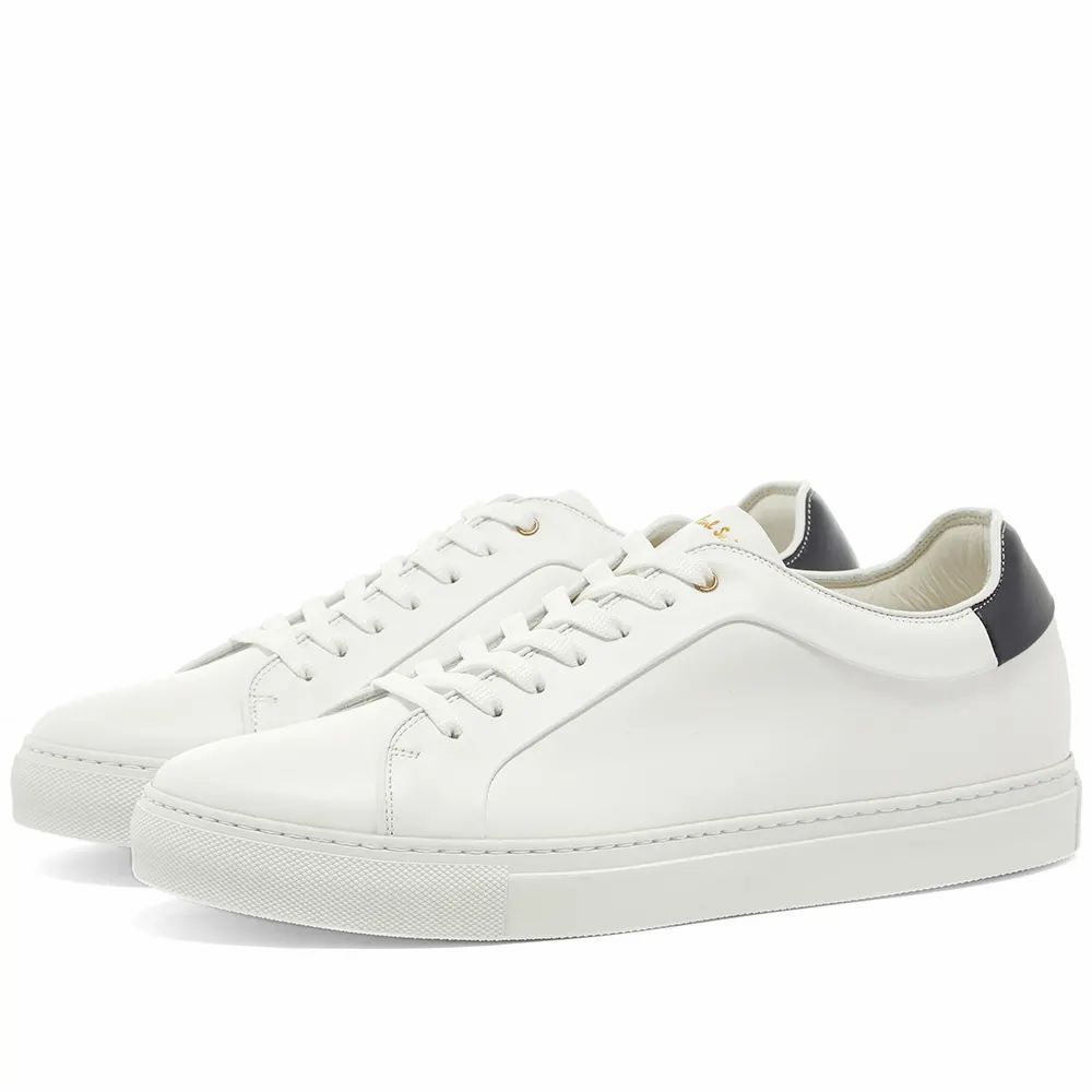 Contrast Heel Tab Basso Sneaker  - Men's - White & Navy - UK 7 - Leather