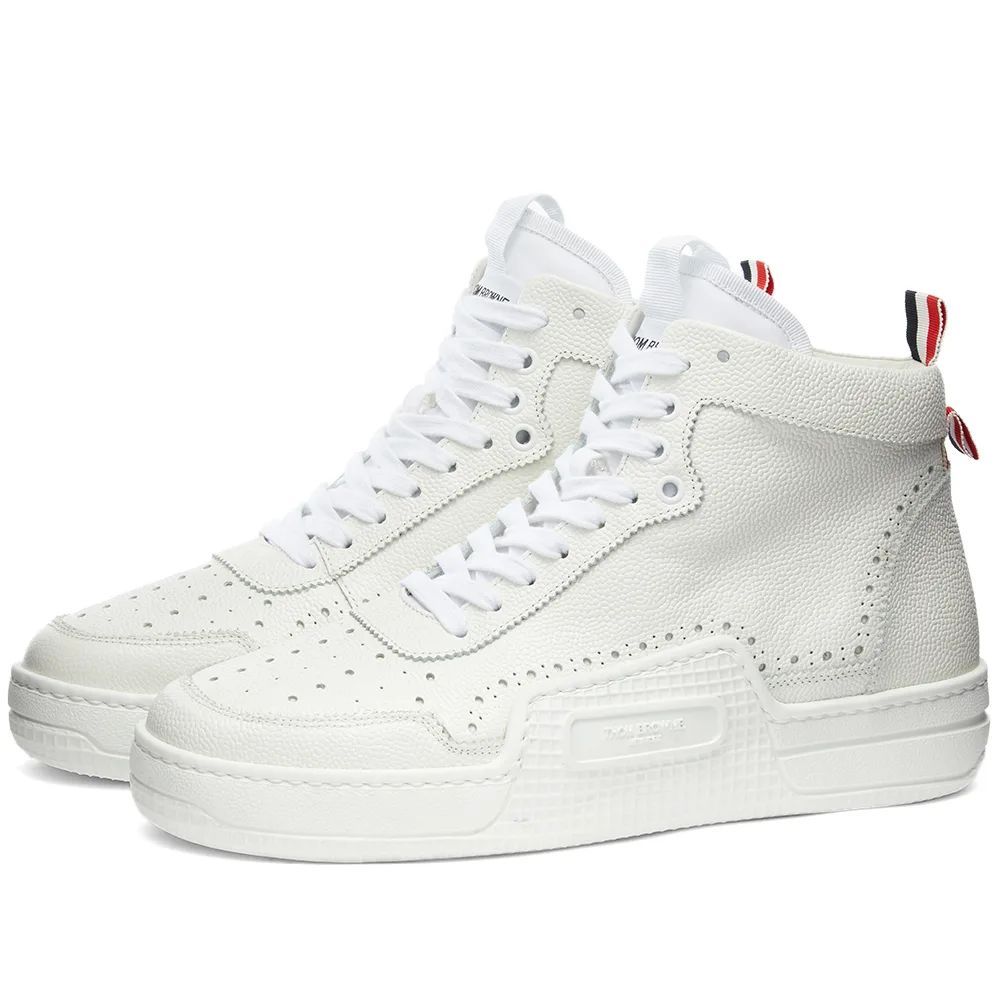 Thom Brown Basketball Pebble Grain Leather Hi-Top Sneaker  - Leather  - Men's - White - UK 8 - Leather