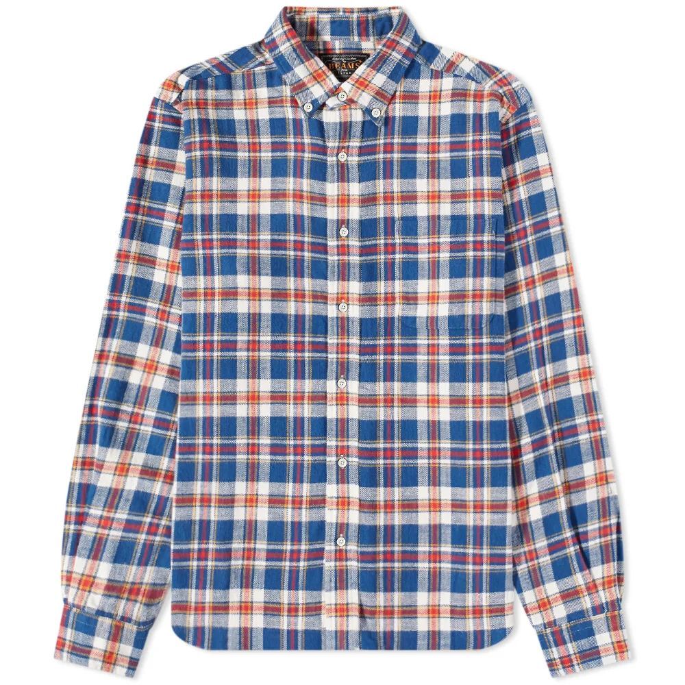 Button Down Check Flannel Shirt Blue Check
