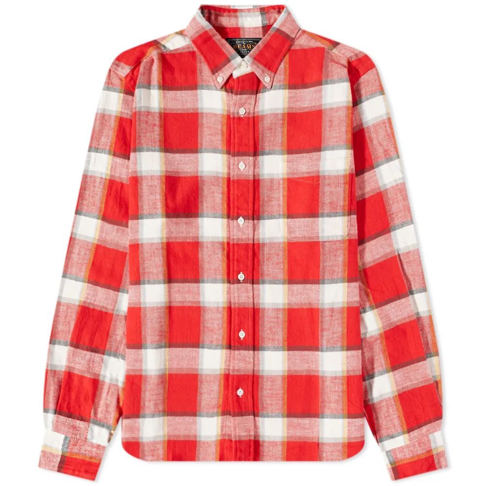 Button Down Check Flannel Shirt Red Check