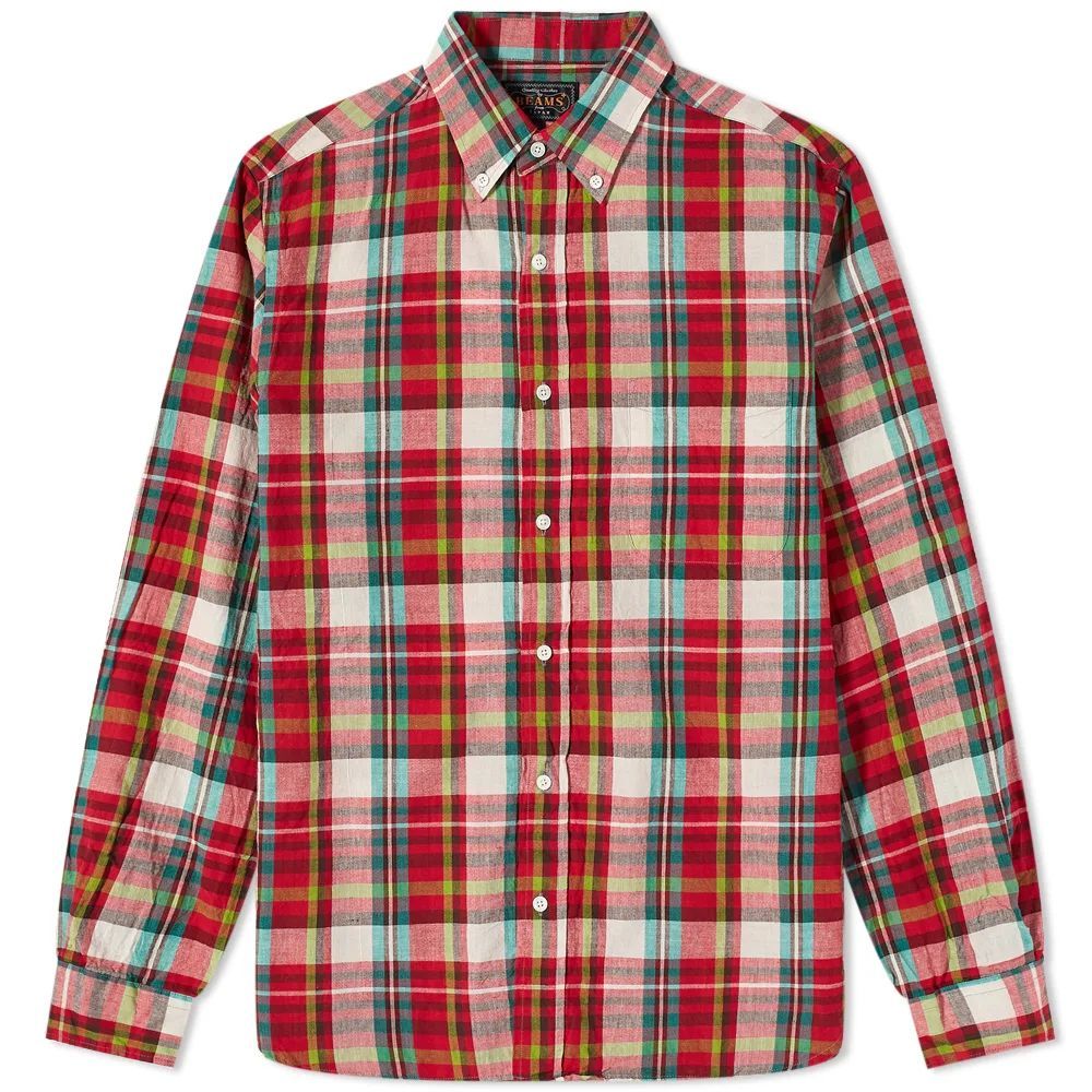 Button Down Inian Madras Shirt Red