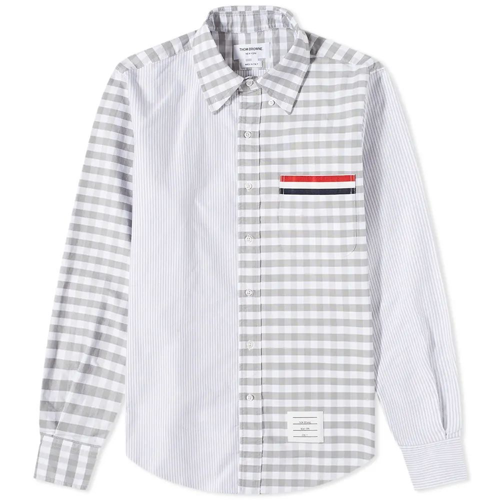 Funmix Tricolour Striped Pocket Oxford Shirt Med Grey
