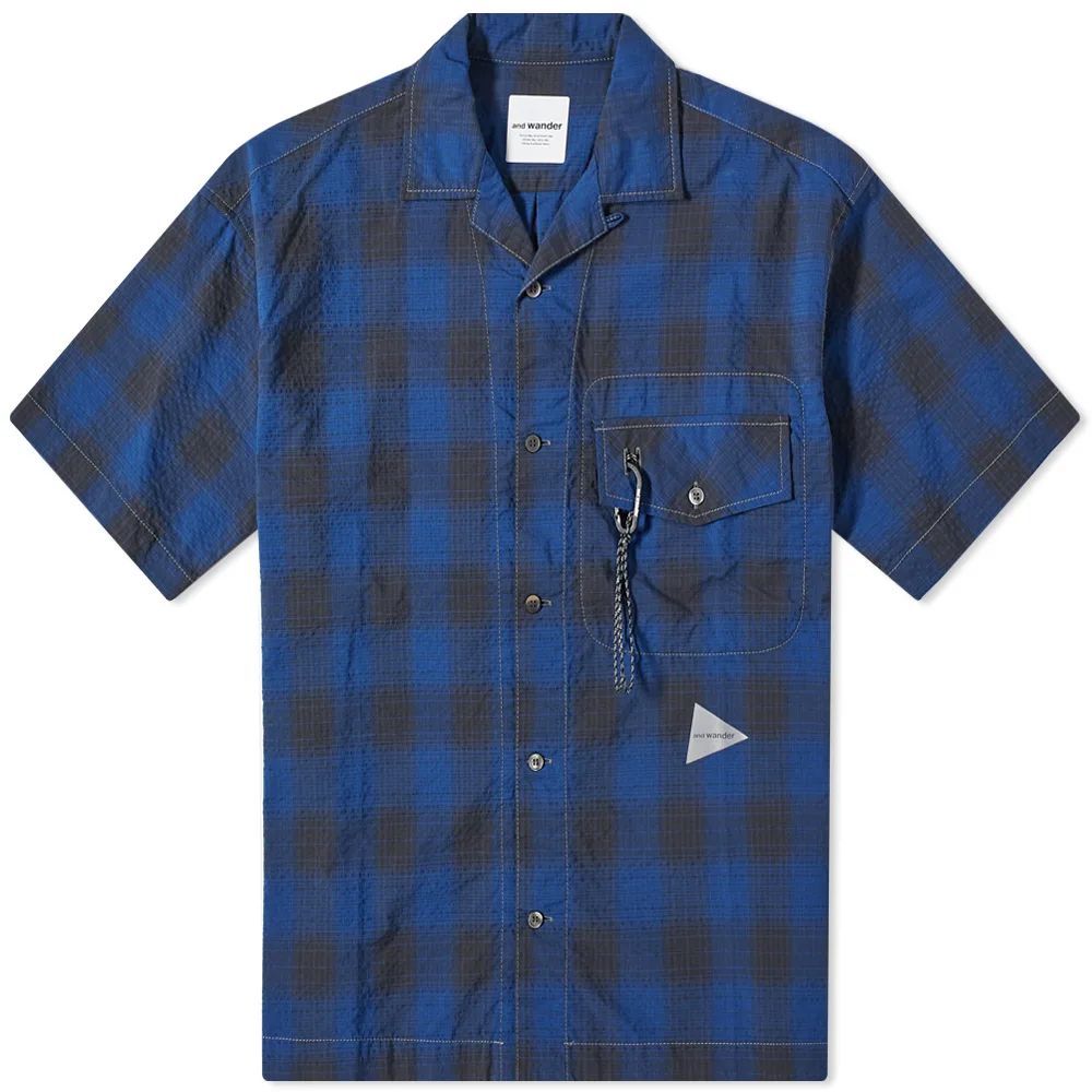 Dry Check Open Collar Shirt Blue