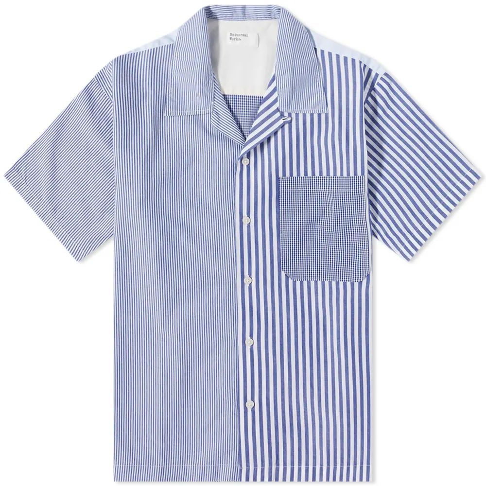 Mixed Stripe Camp Shirt Blue