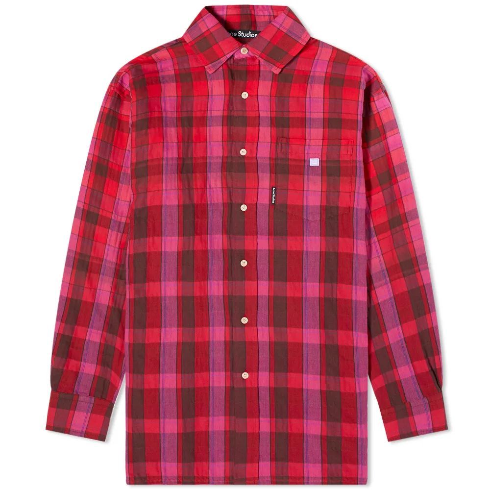Sala Oversize Flannel Check Face Shirt Fuchsia Pink Wine Red