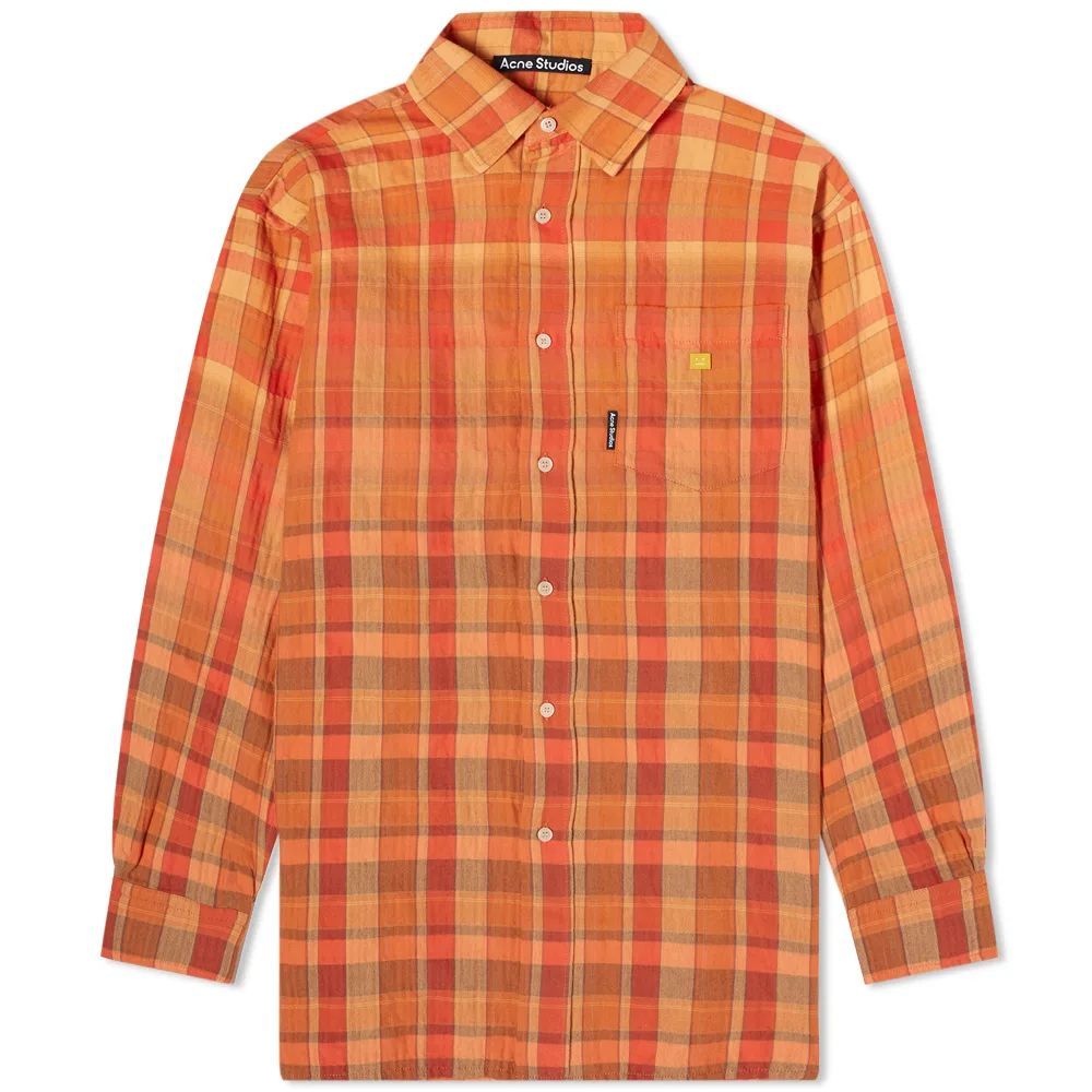 Sala Oversize Flannel Check Face Shirt Brick Red Apricot Orange