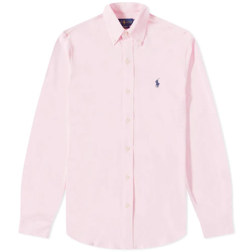 Slim Fit Button Down Pique Shirt Carmel Pink