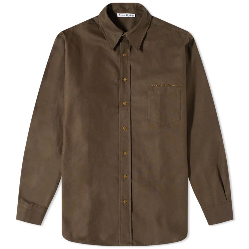 Sandros Linen Blend Logo Shirt Dark Olive