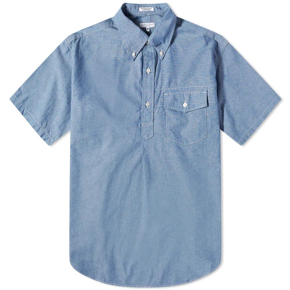 Short Sleeve Chambray Button Down Shirt Light Blue