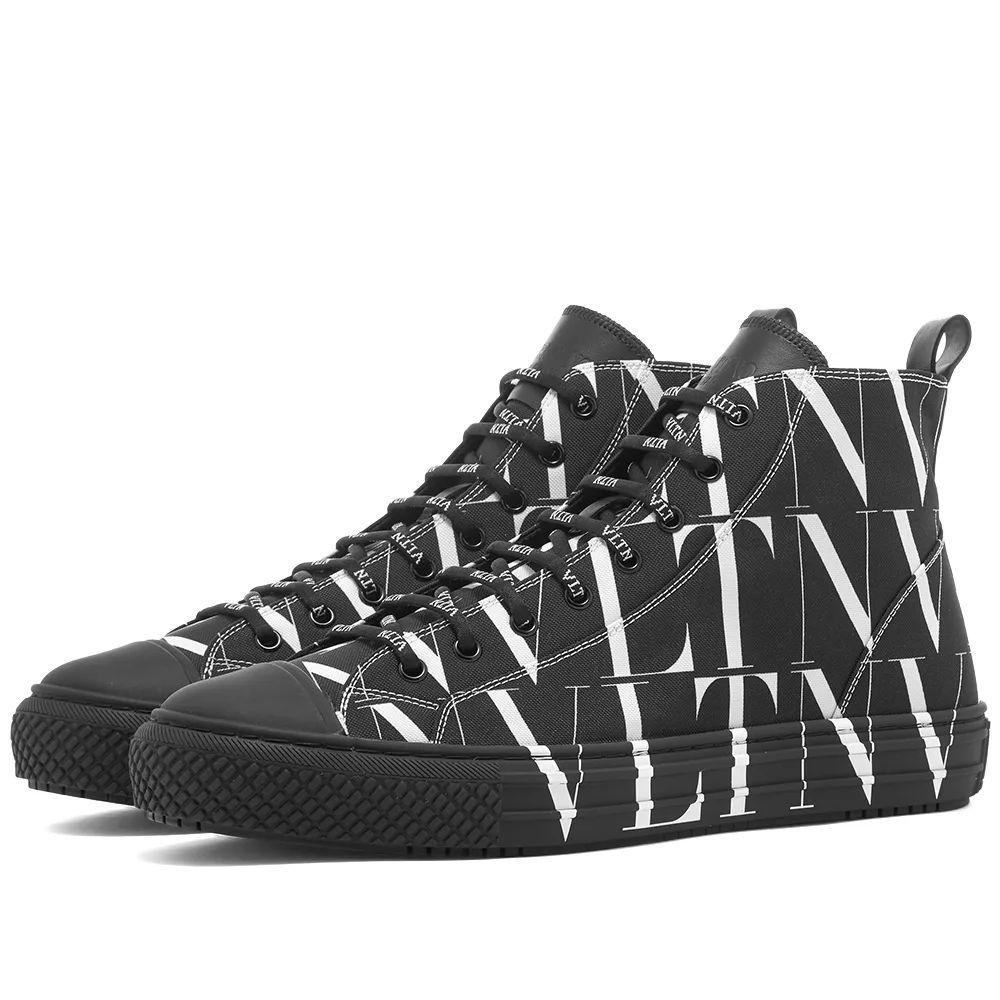 All Over Print Canvas High Top Sneaker Black/White