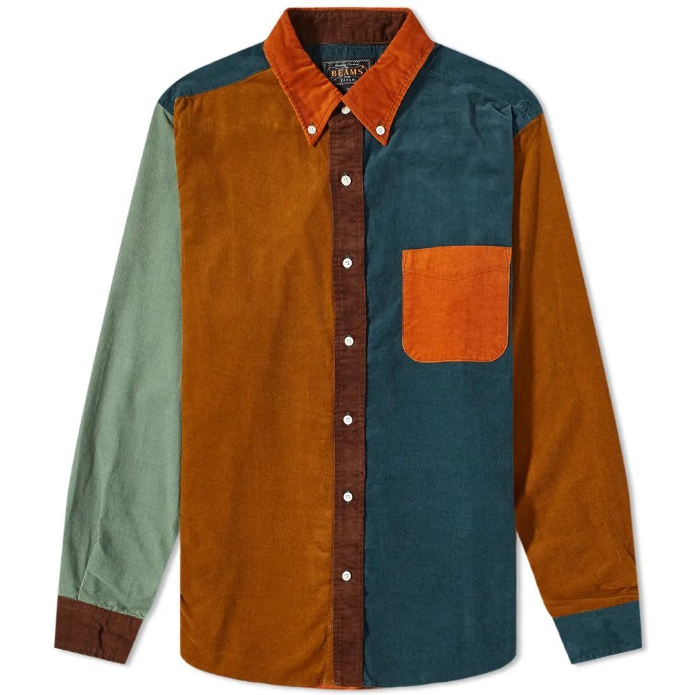 Button Corduroy Panel Shirt Orange