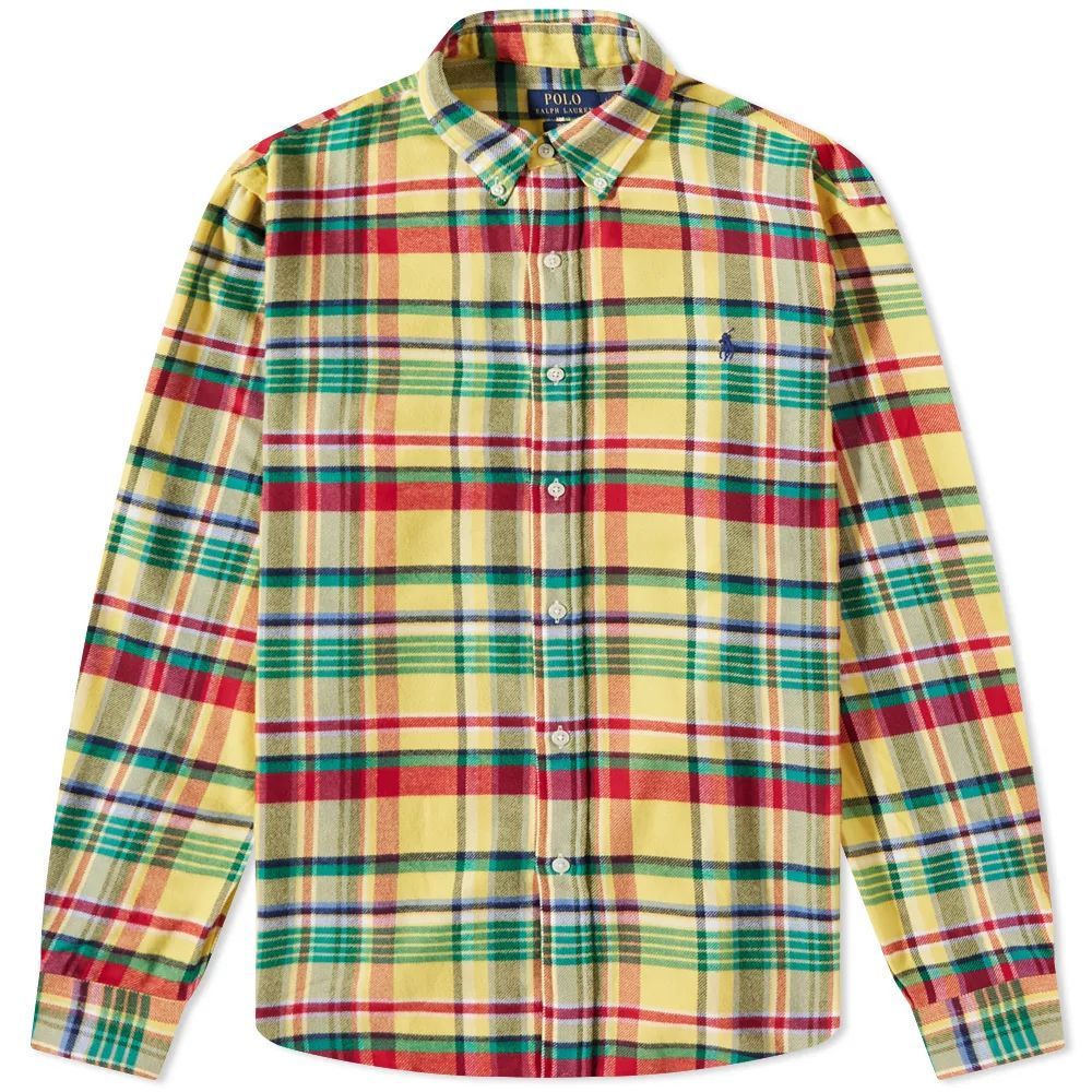Button Down Plaid Flannel Shirt Yellow/Red Multi