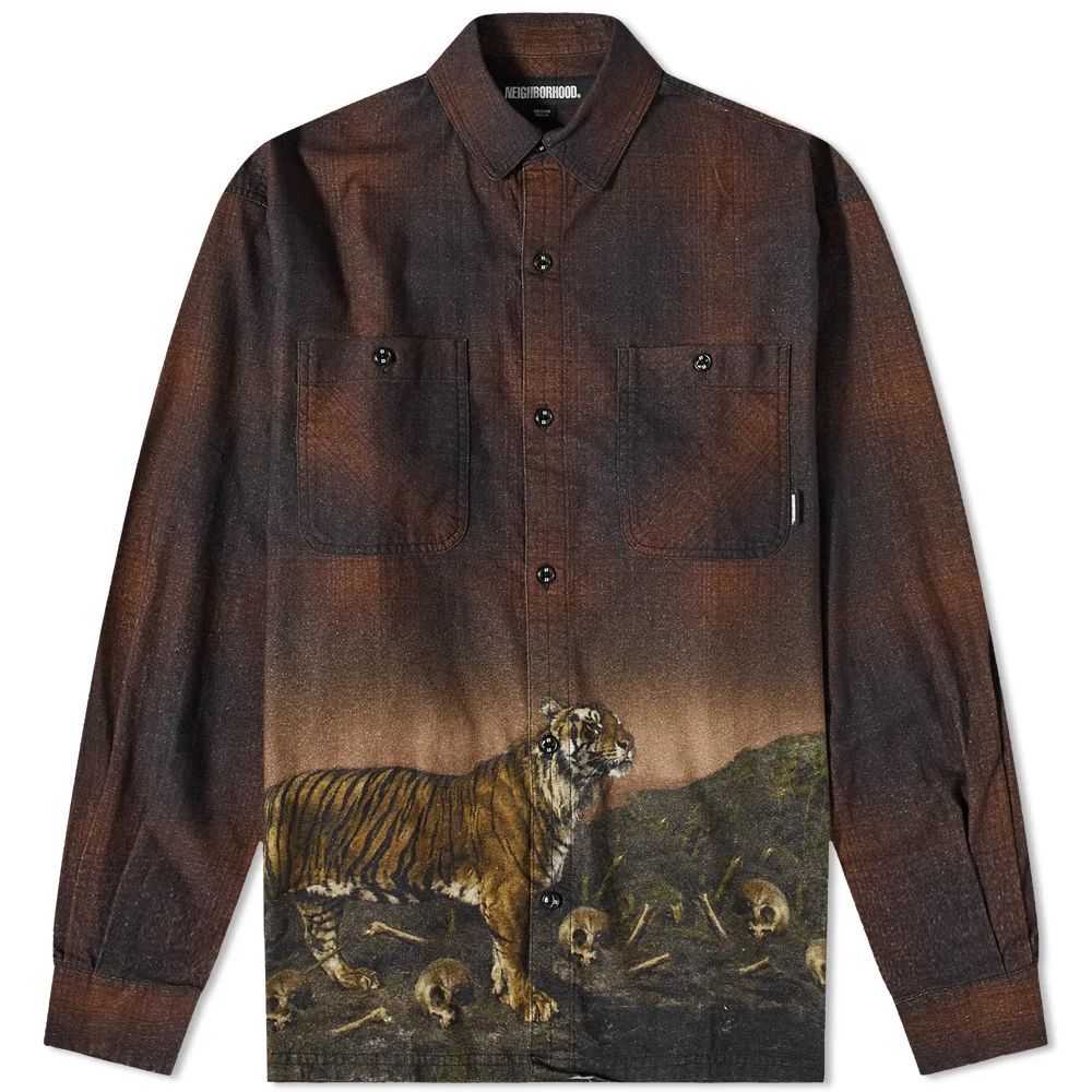 Tiger Print Plaid Shirt Brown