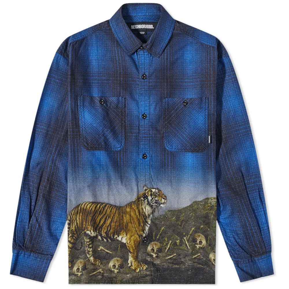 Tiger Print Plaid Shirt Blue