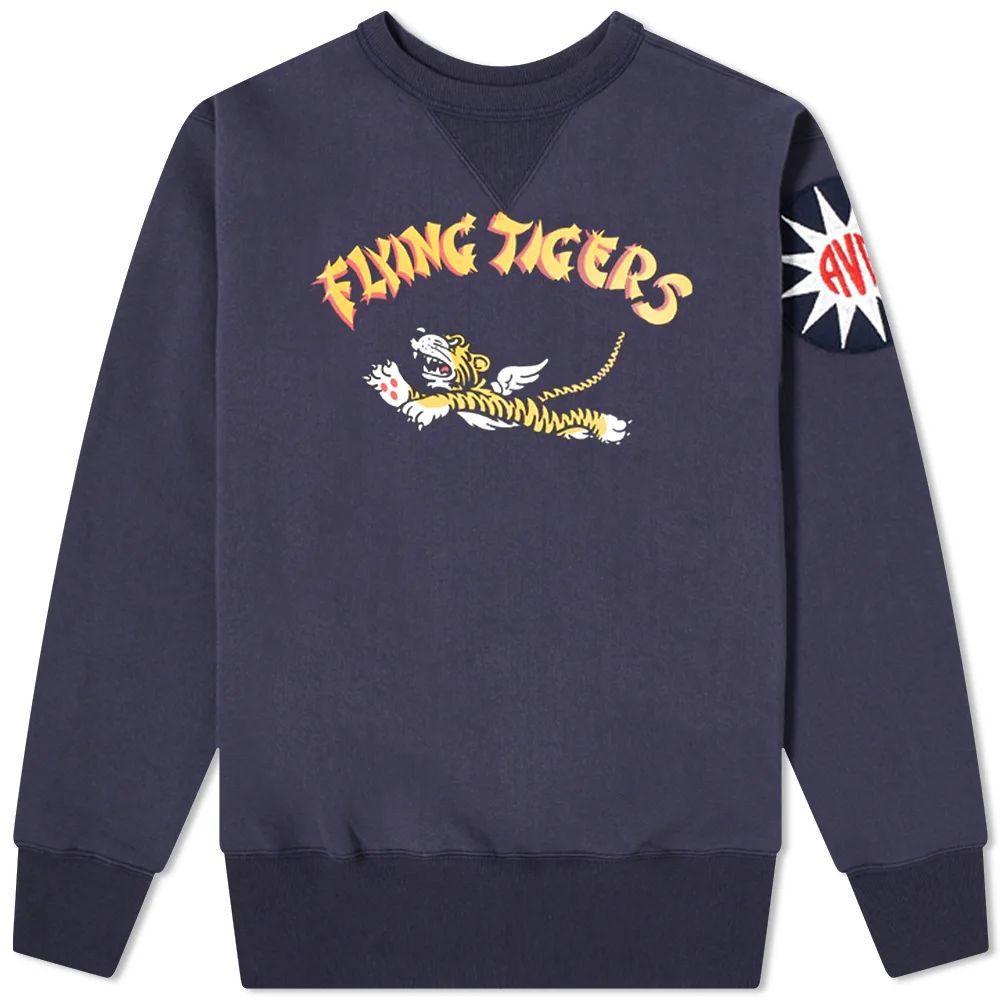 The Real McCoy's Flying Tigers Military Print Crew Sweat Navy