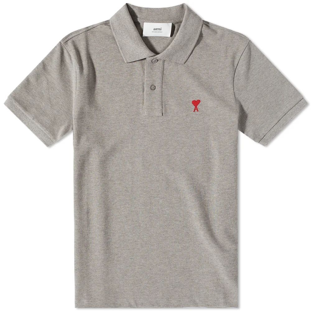 AMI Small A Heart Polo Heather Grey