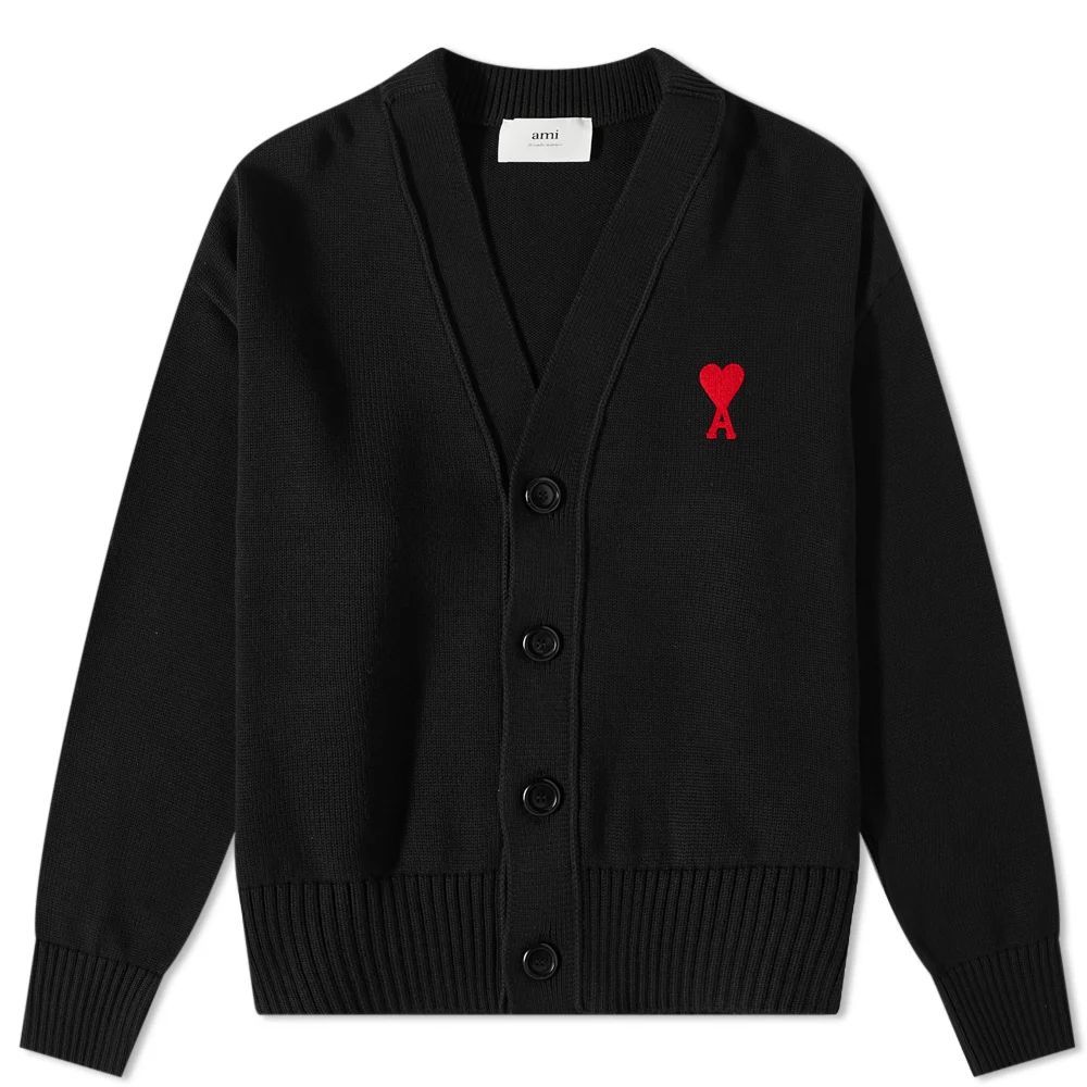 AMI Small A Heart Cardigan Black/Red