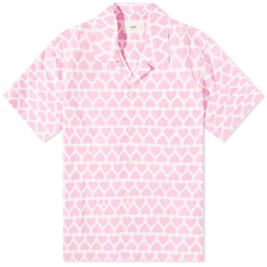 AMI Heart Print Vacation Shirt Candy Pink/White