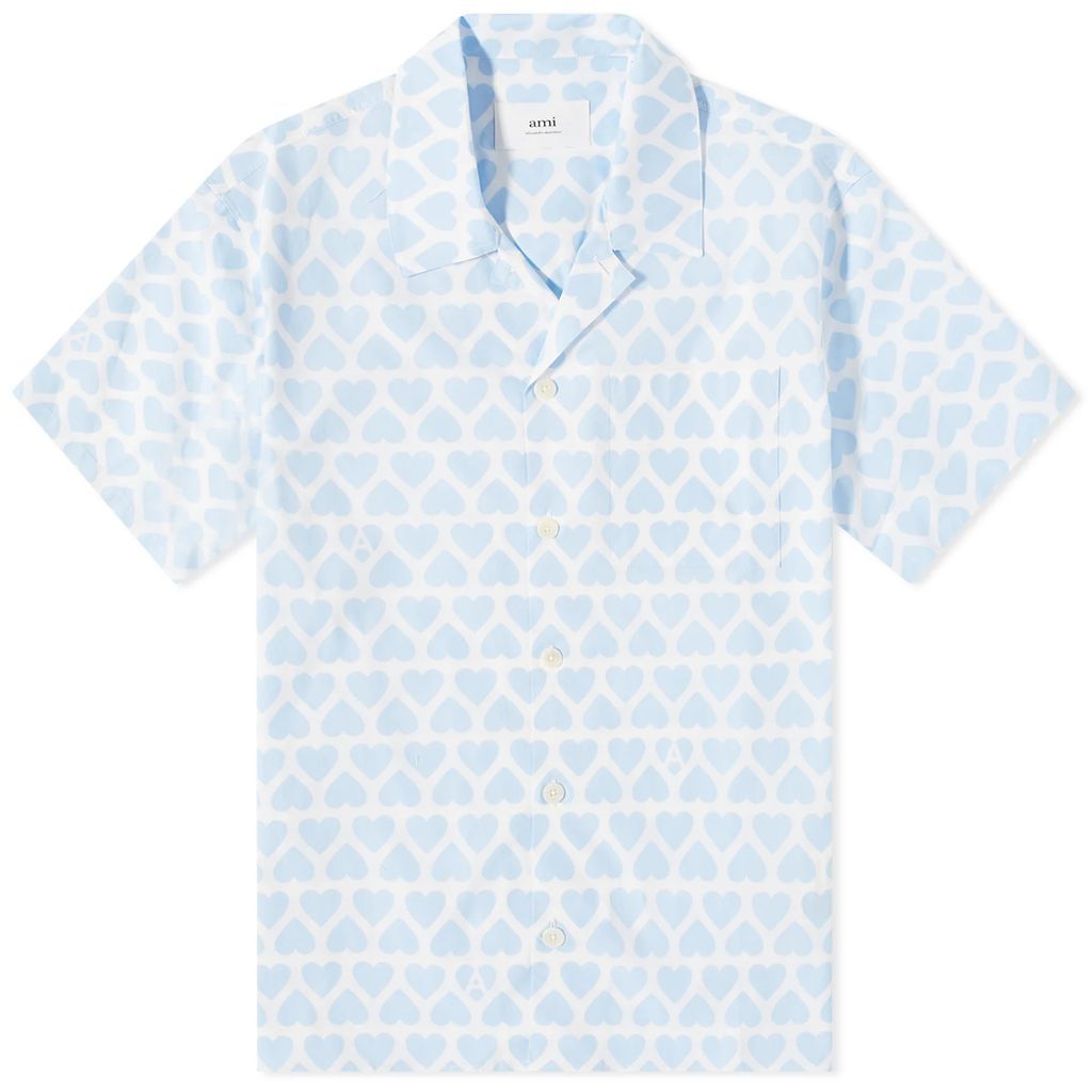 AMI Heart Print Vacation Shirt Sky Blue/White