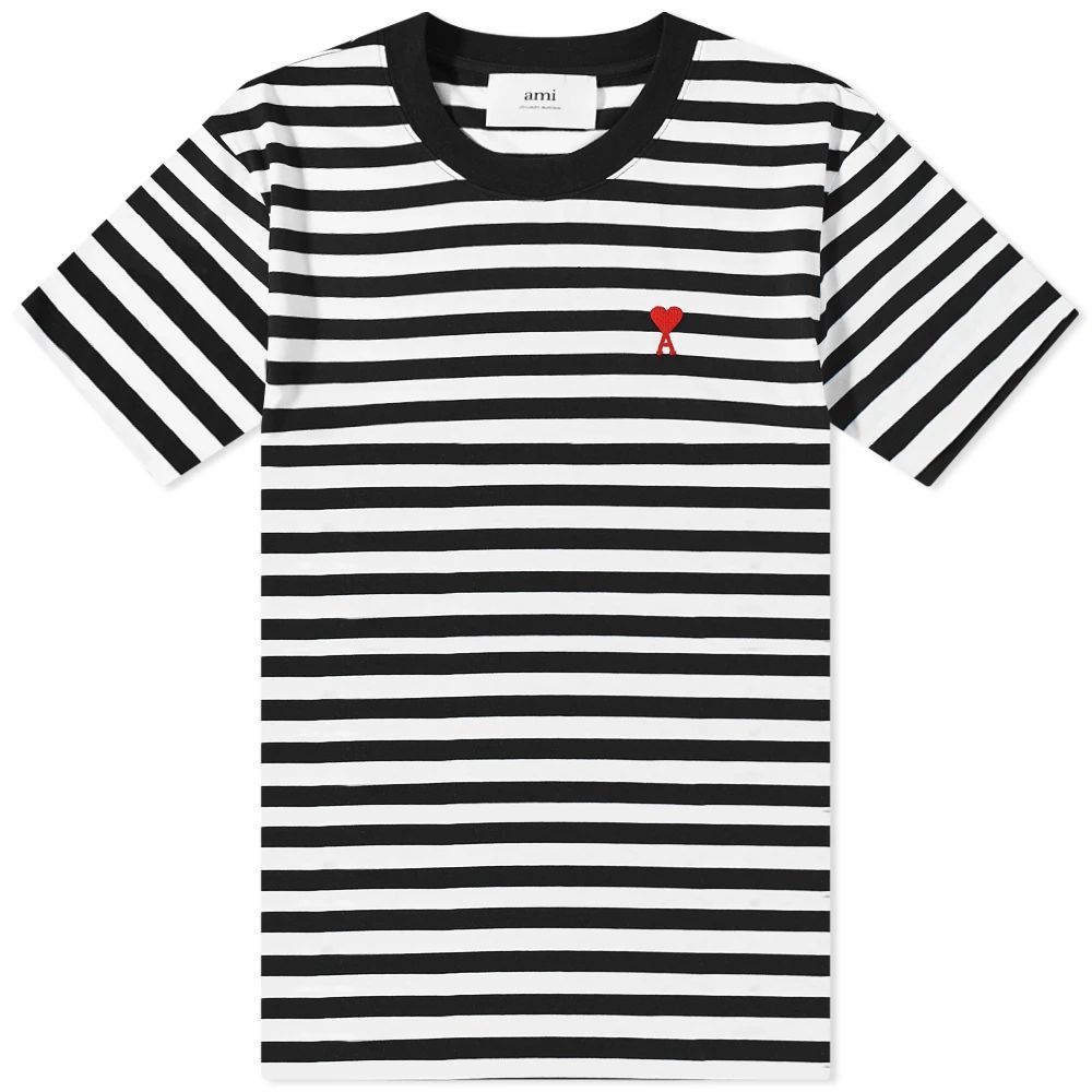 AMI Small A Heart Stripe T-Shirt Black/White
