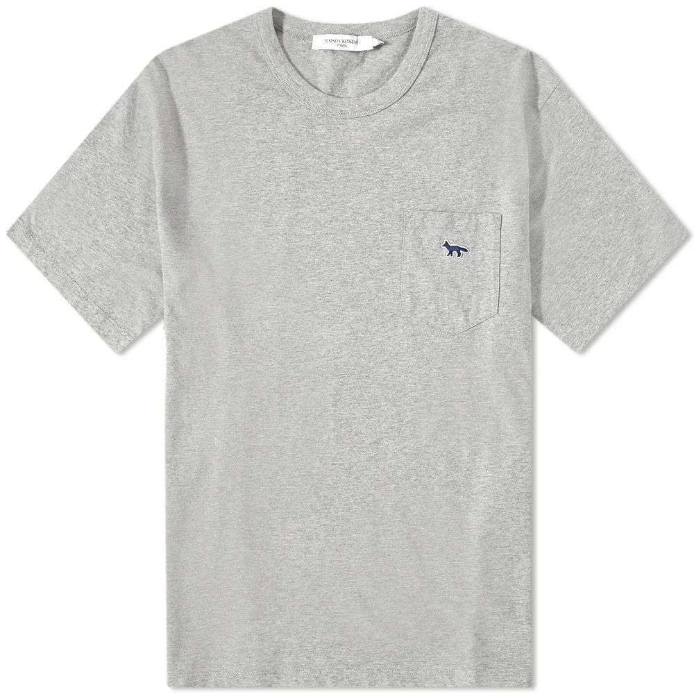 Maison Kitsune Navy Fox Patch Classic T-Shirt Grey Melange