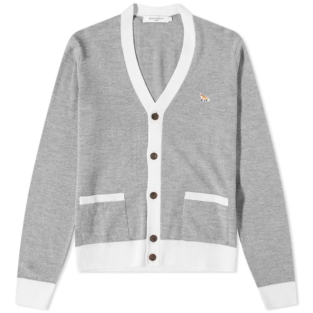 Men's Baby Fox Patch Bicolor Classic Cardigan Grey Melange