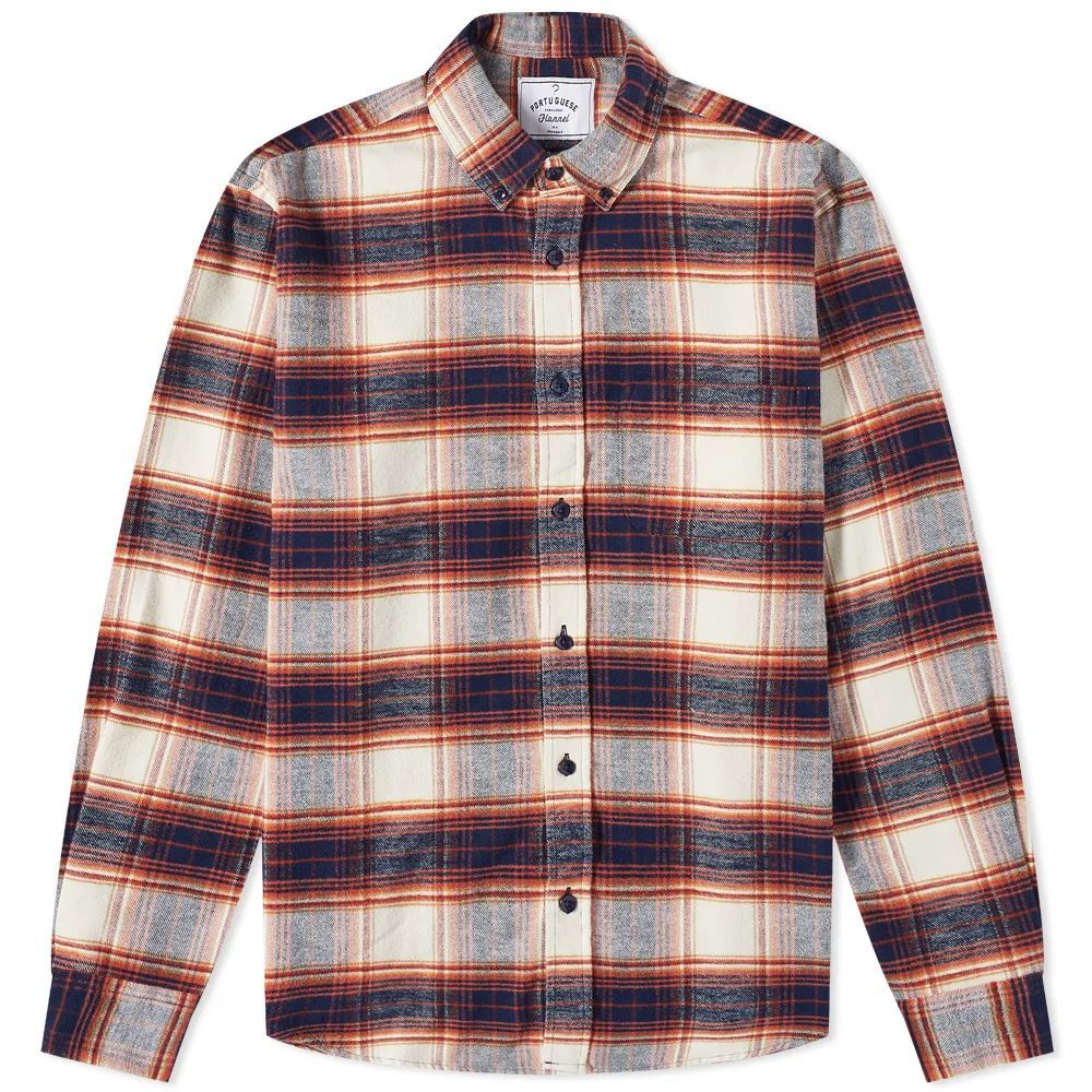 Men's Anonimo Button Down Check Shirt Ecru/Orange/Navy