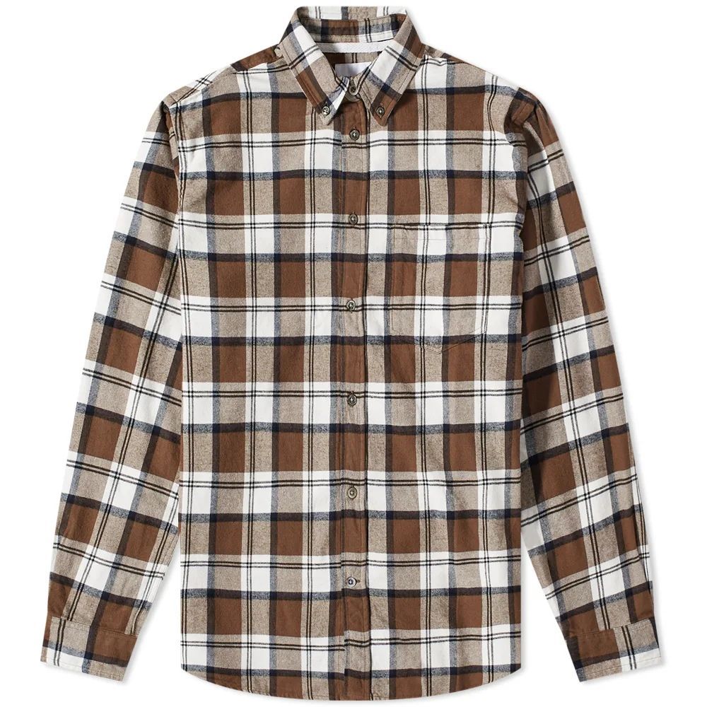 Men's Anton Brushed Flannel Check Button Down Shirt Taupe