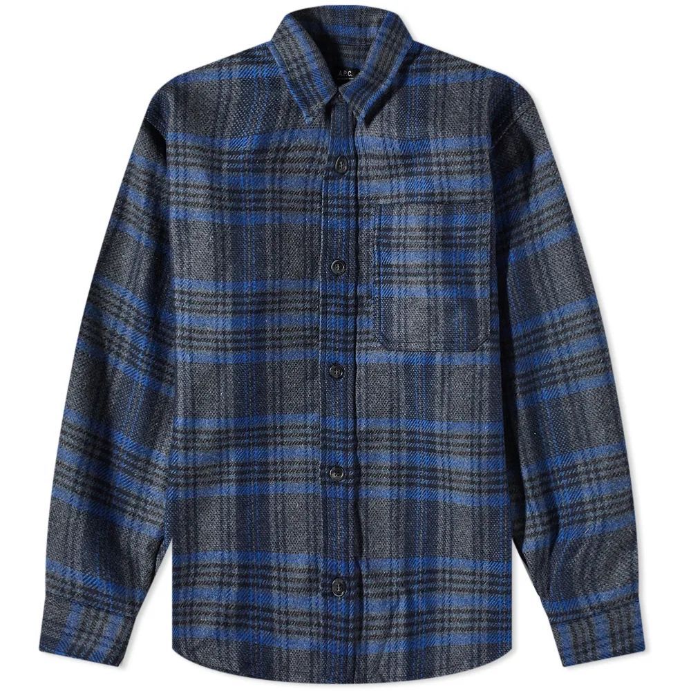 Men's Basile Check Wool Overshirt Grey/Blue