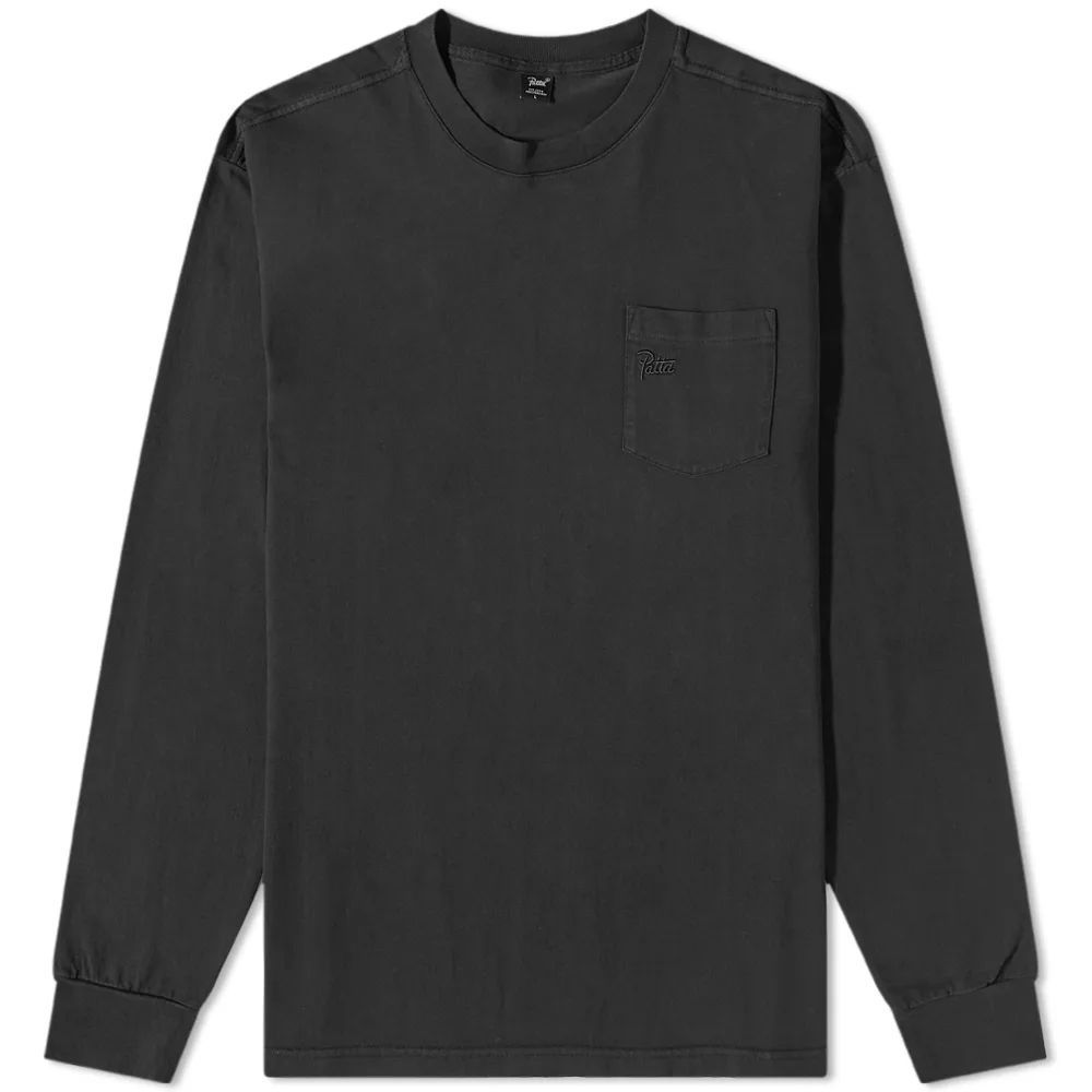 Men's Basic Washed Pocket Long Sleeve T-Shirt Black