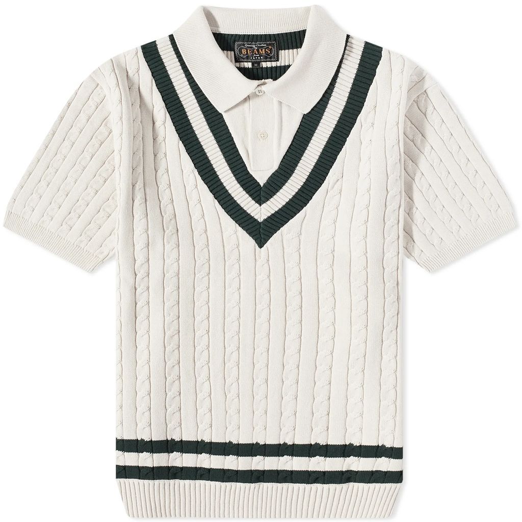 END. x Beams Plus Men's 'Ivy League' Cricket Knit Polo Ivory/Dark Green